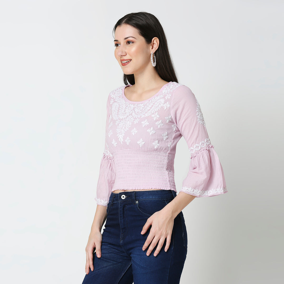 COTTON CHIKANKARI CROP TOP