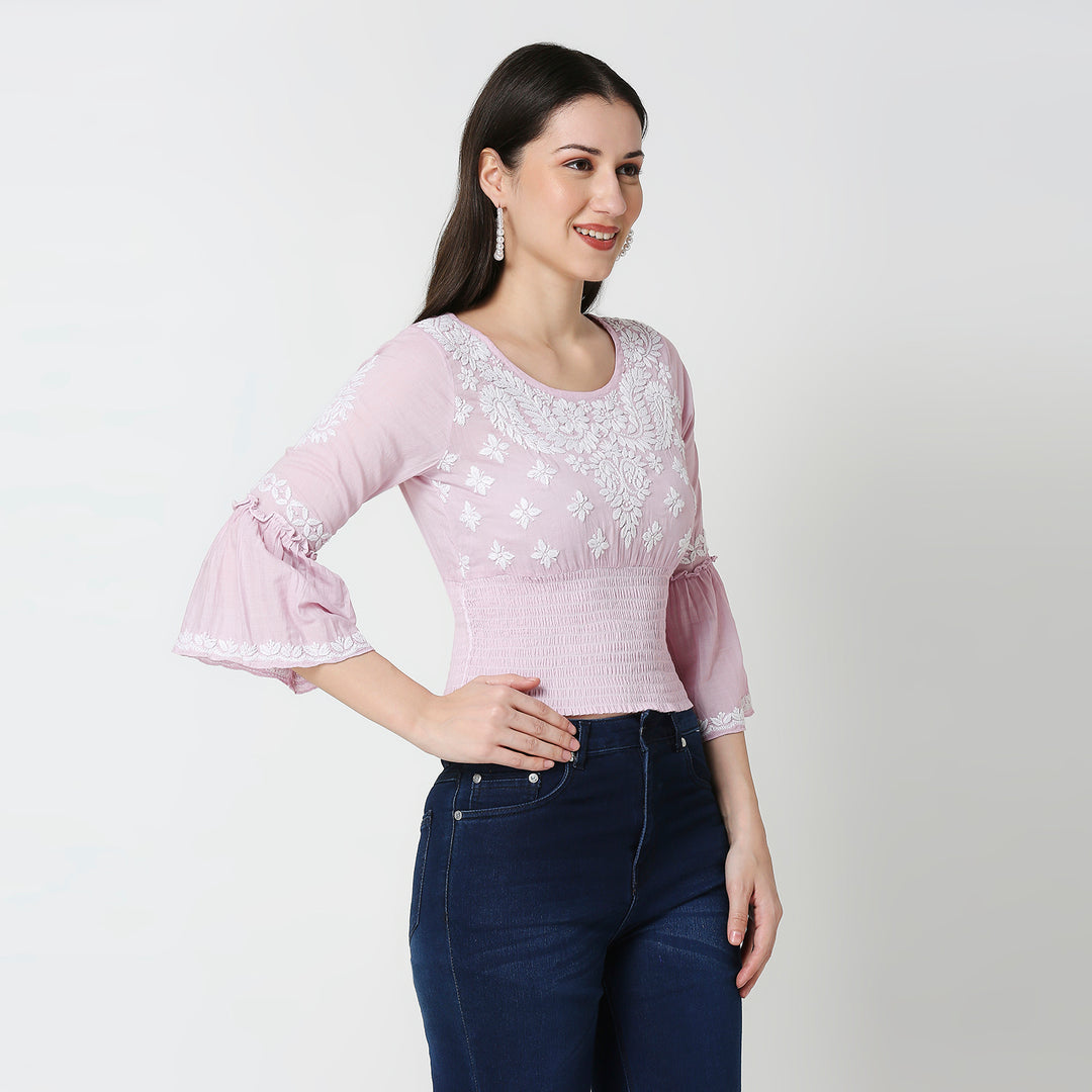 COTTON CHIKANKARI CROP TOP