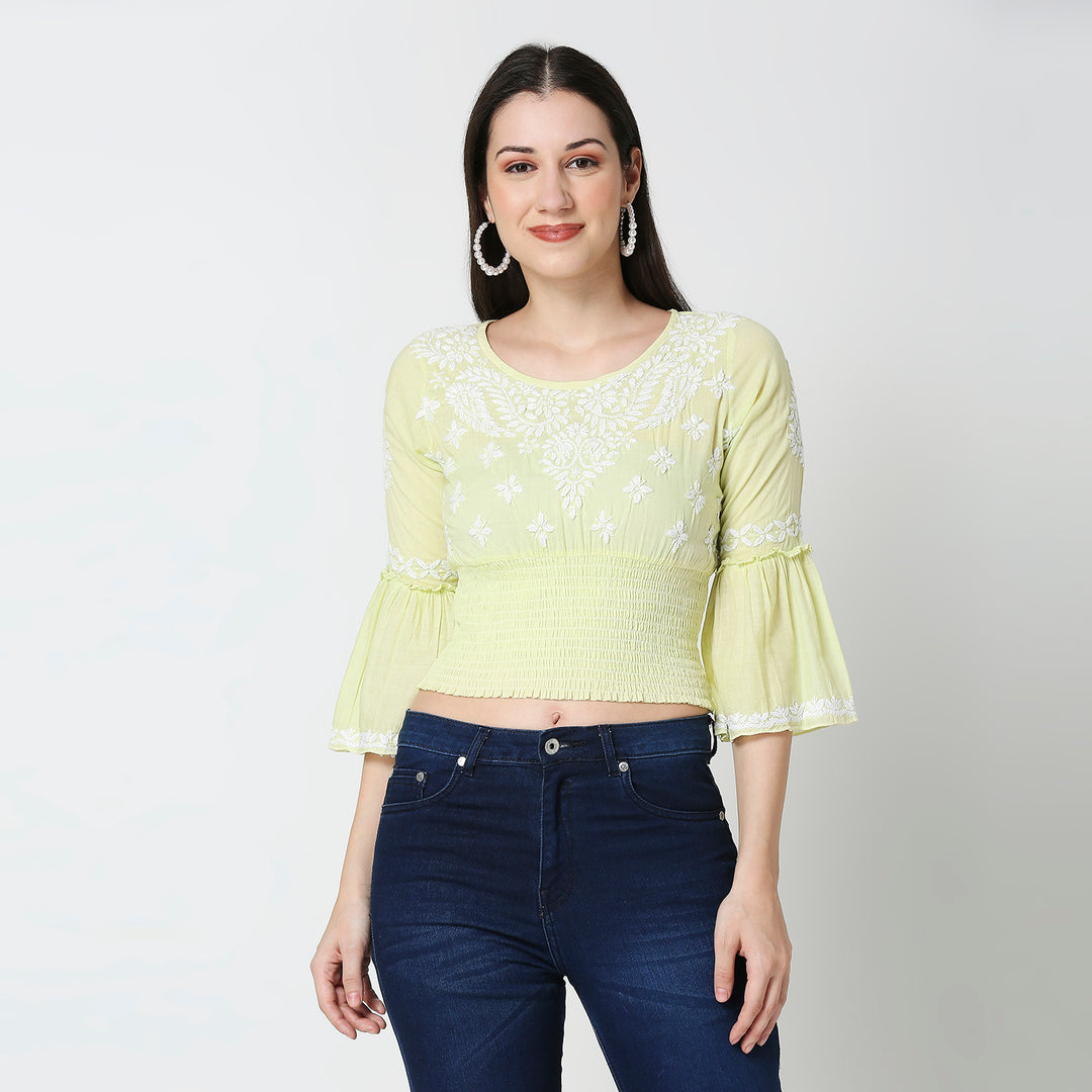 COTTON CHIKANKARI CROP TOP