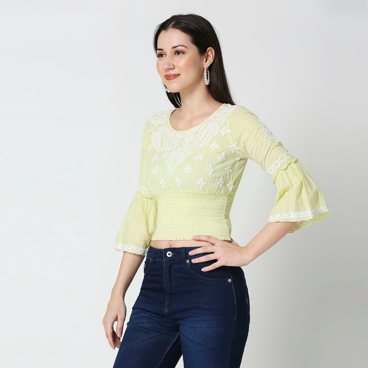 COTTON CHIKANKARI CROP TOP