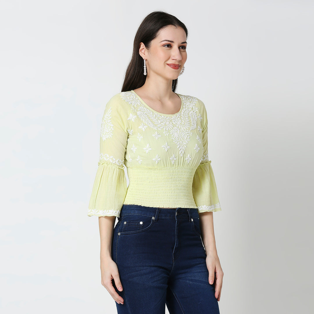 COTTON CHIKANKARI CROP TOP