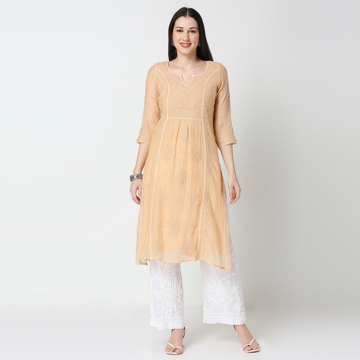 FALAK MUL CHANDERI LONG KURTI