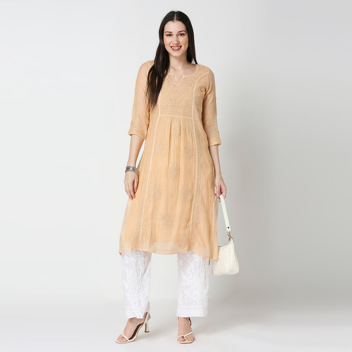 FALAK MUL CHANDERI LONG KURTI