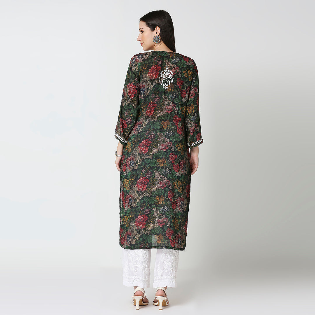 AAMIRA SEMI GEORGETTE PRINTED CHIKANKARI LONG KURTI