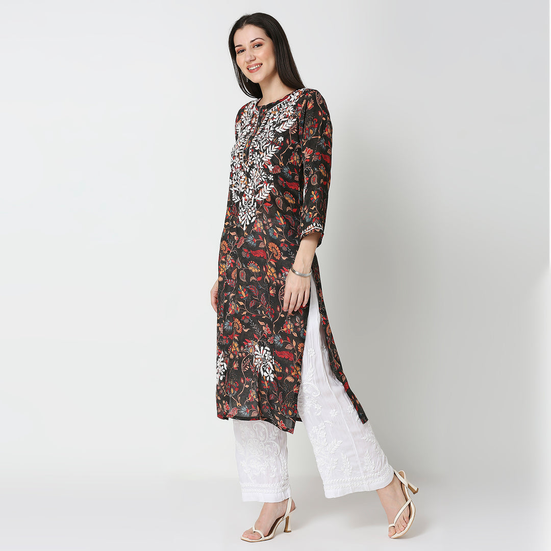 AAMIRA SEMI GEORGETTE PRINTED CHIKANKARI LONG KURTI