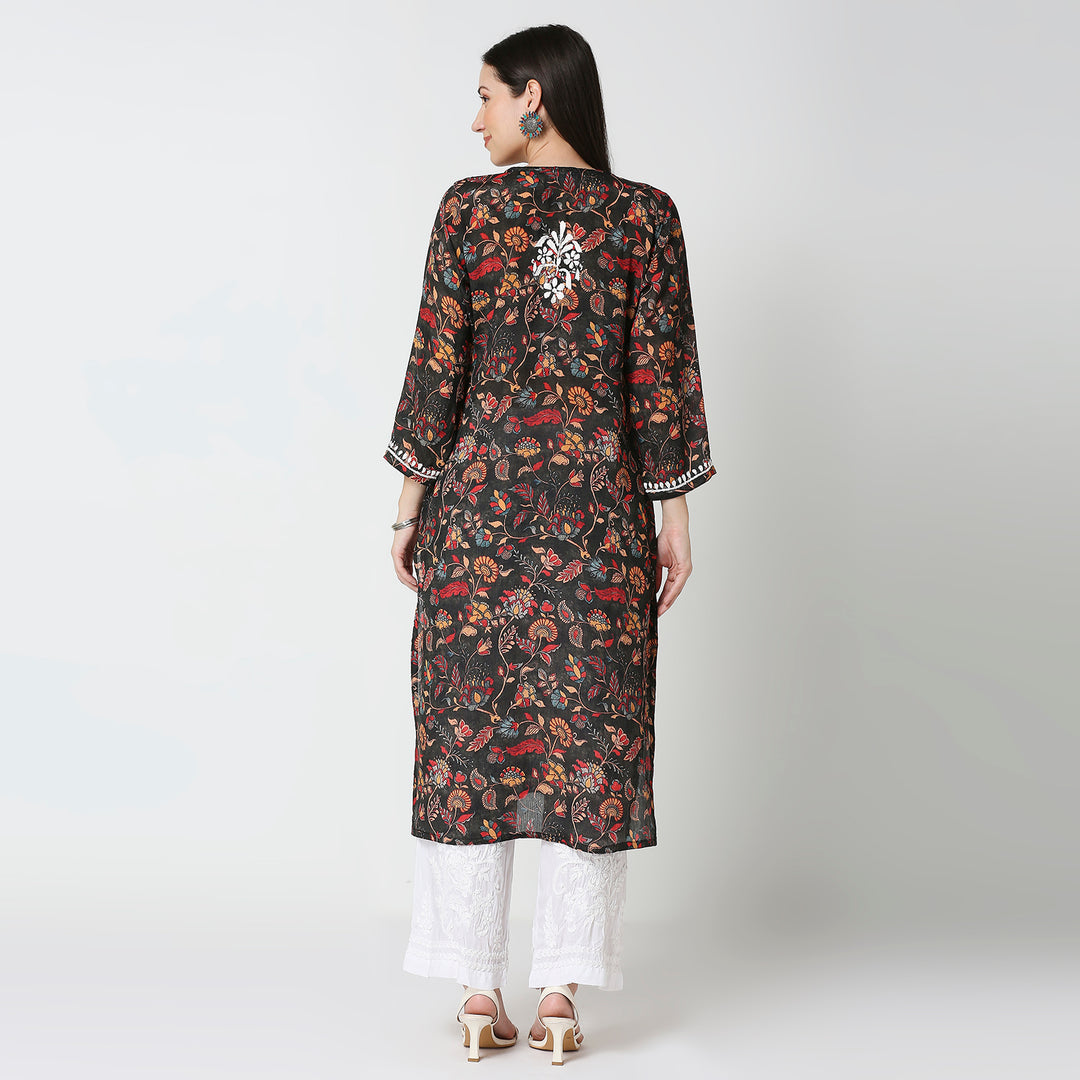 AAMIRA SEMI GEORGETTE PRINTED CHIKANKARI LONG KURTI