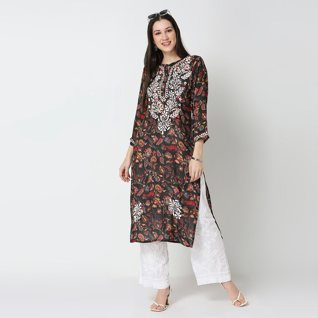 AAMIRA SEMI GEORGETTE PRINTED CHIKANKARI LONG KURTI