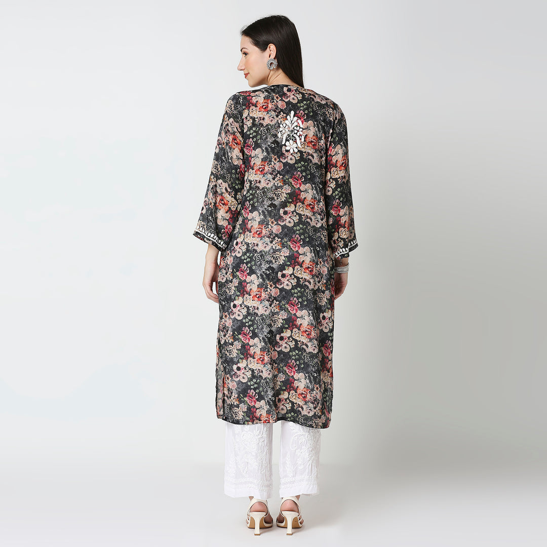 AAMIRA SEMI GEORGETTE PRINTED CHIKANKARI LONG KURTI