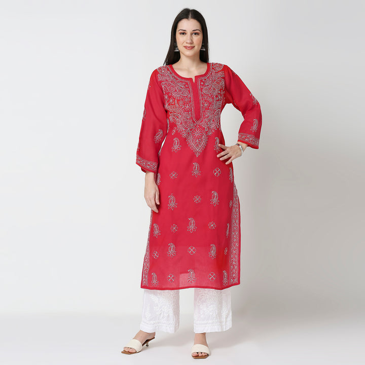 SALIMA RED VOIL LONG KURTI