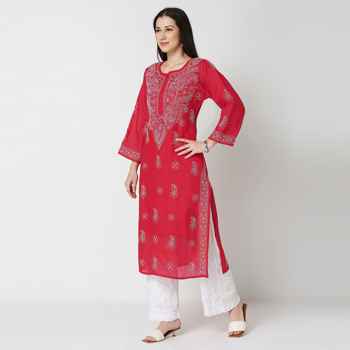 SALIMA RED VOIL LONG KURTI