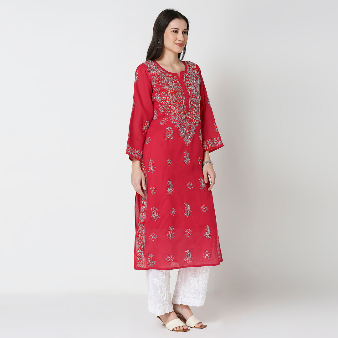 SALIMA RED VOIL LONG KURTI