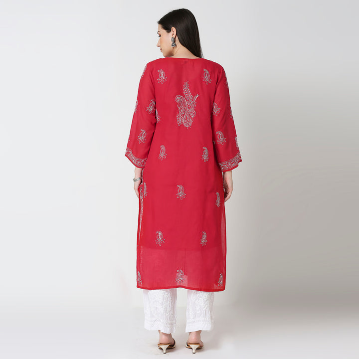 SALIMA RED VOIL LONG KURTI