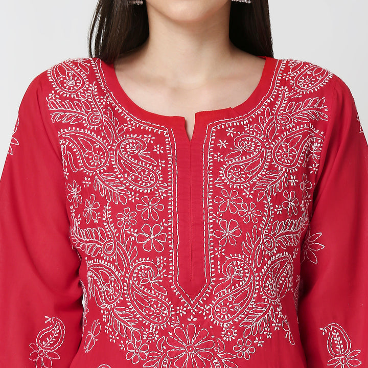 SALIMA RED VOIL LONG KURTI