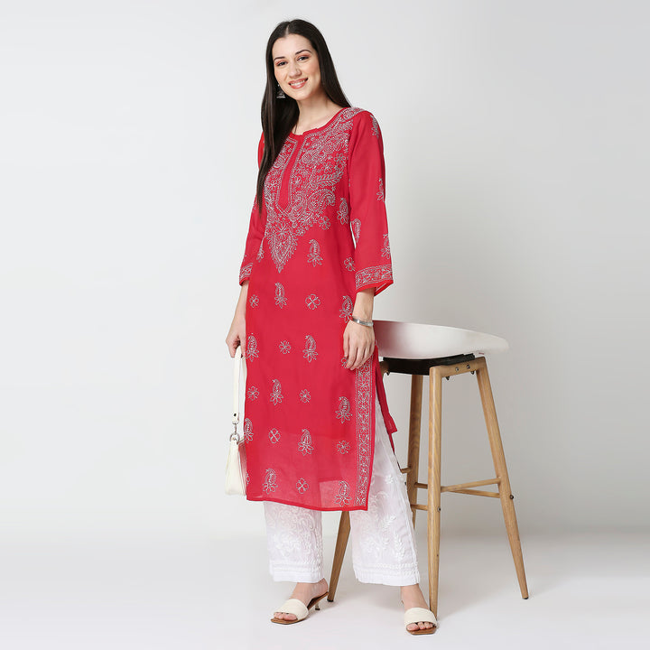 SALIMA RED VOIL LONG KURTI