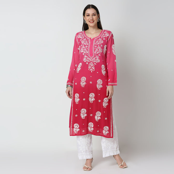 NADIYA GEORGETTE OMBRE CHIKANKARI KURTI