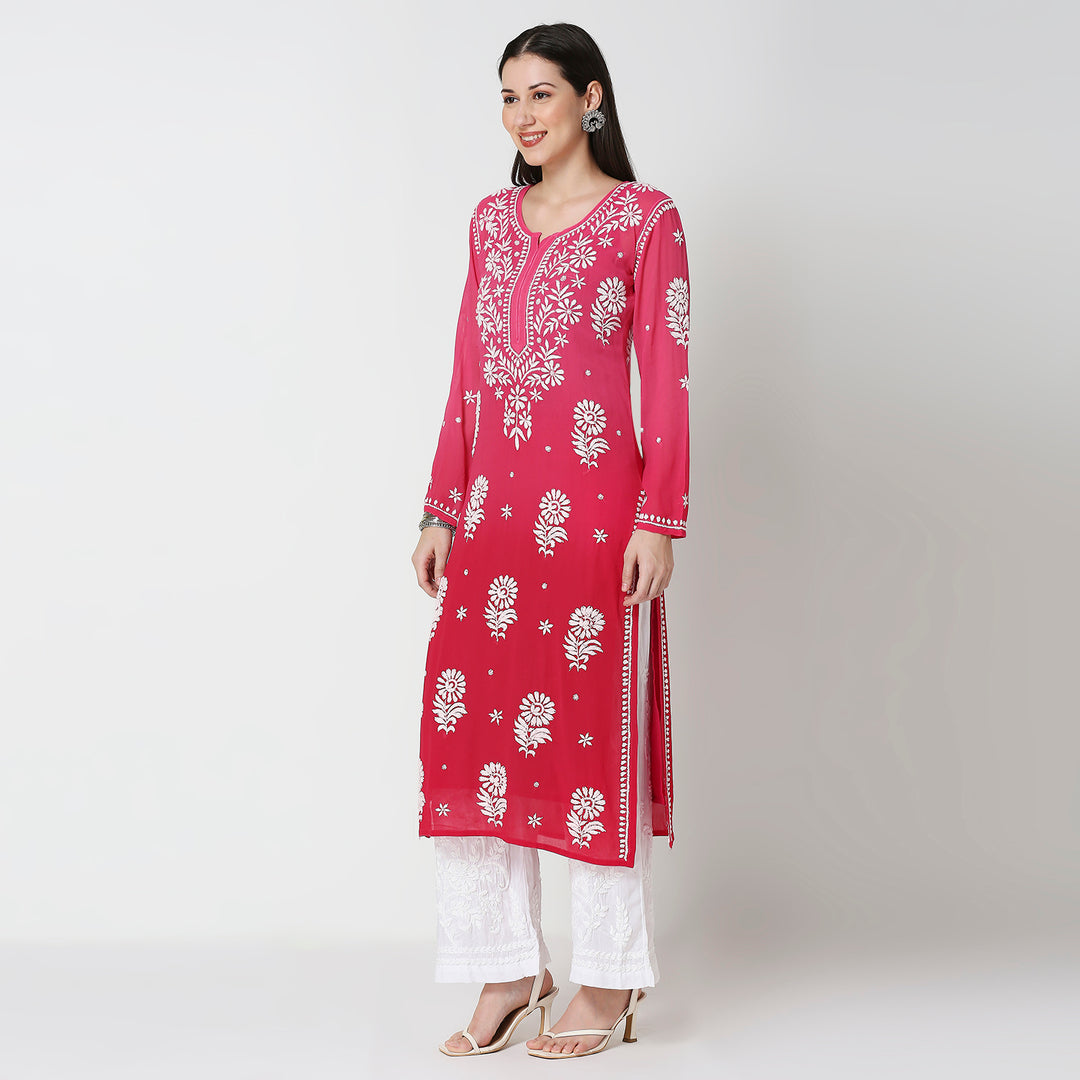 NADIYA GEORGETTE OMBRE CHIKANKARI KURTI