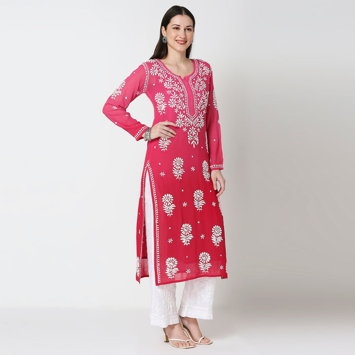 NADIYA GEORGETTE OMBRE CHIKANKARI KURTI