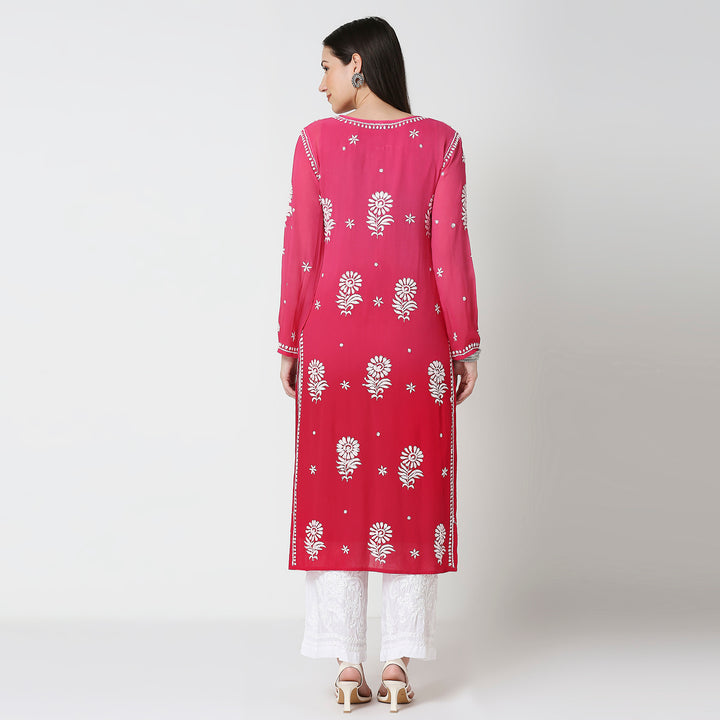 NADIYA GEORGETTE OMBRE CHIKANKARI KURTI