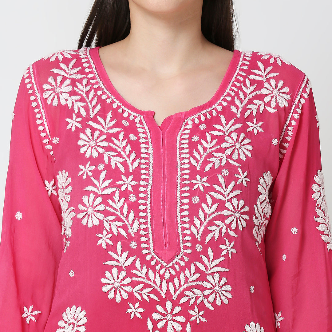 NADIYA GEORGETTE OMBRE CHIKANKARI KURTI