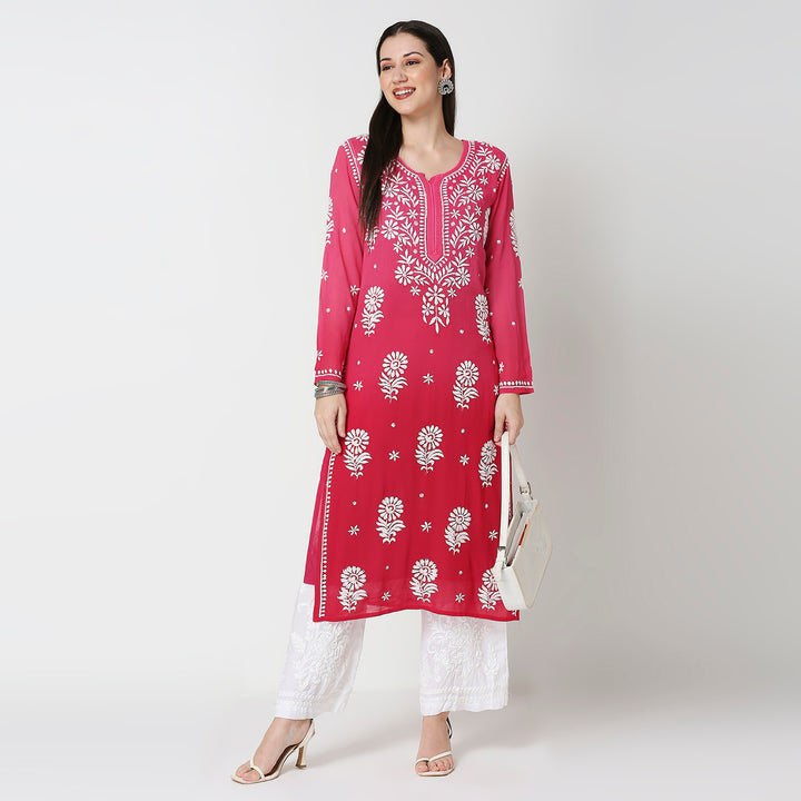 NADIYA GEORGETTE OMBRE CHIKANKARI KURTI