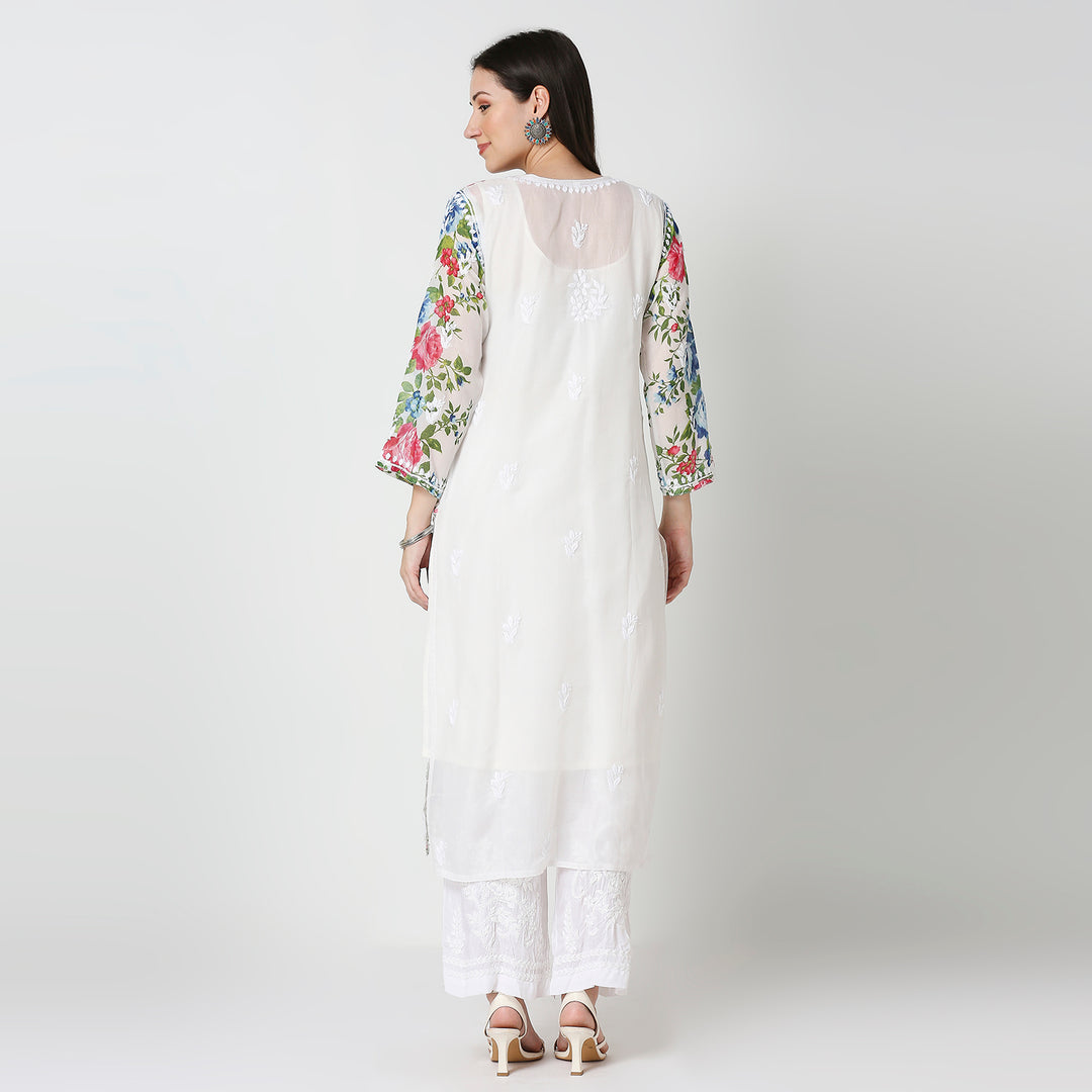 AASIA COTTON PRINTED CHIKANKARI LONG KURTI