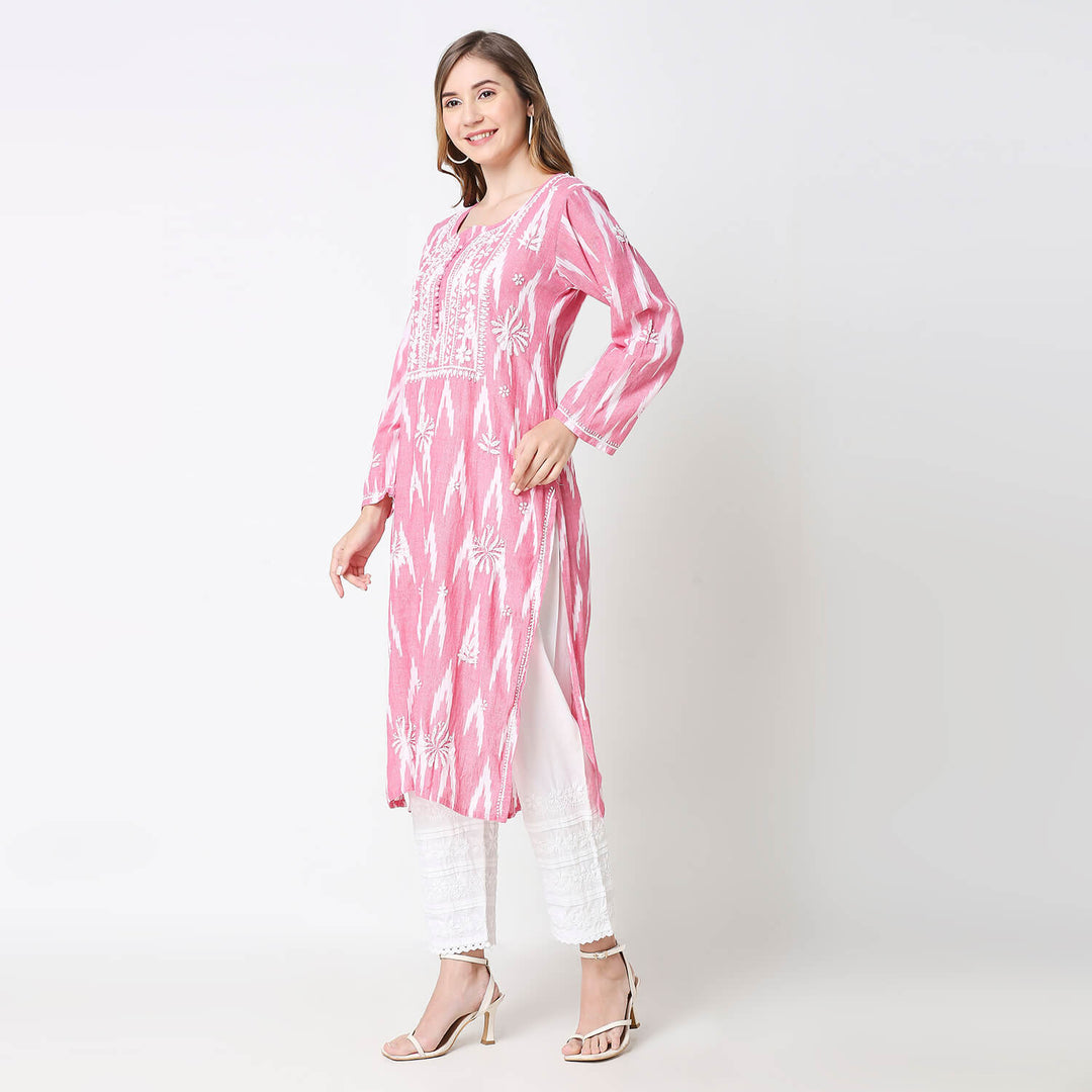 NAFIA IKKAT CHIKANKARI LONG KURTI