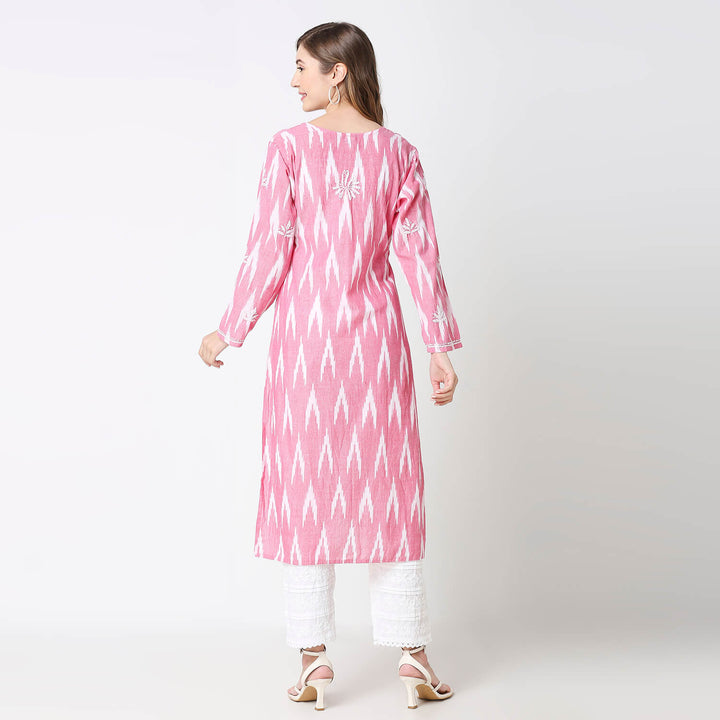 NAFIA IKKAT CHIKANKARI LONG KURTI