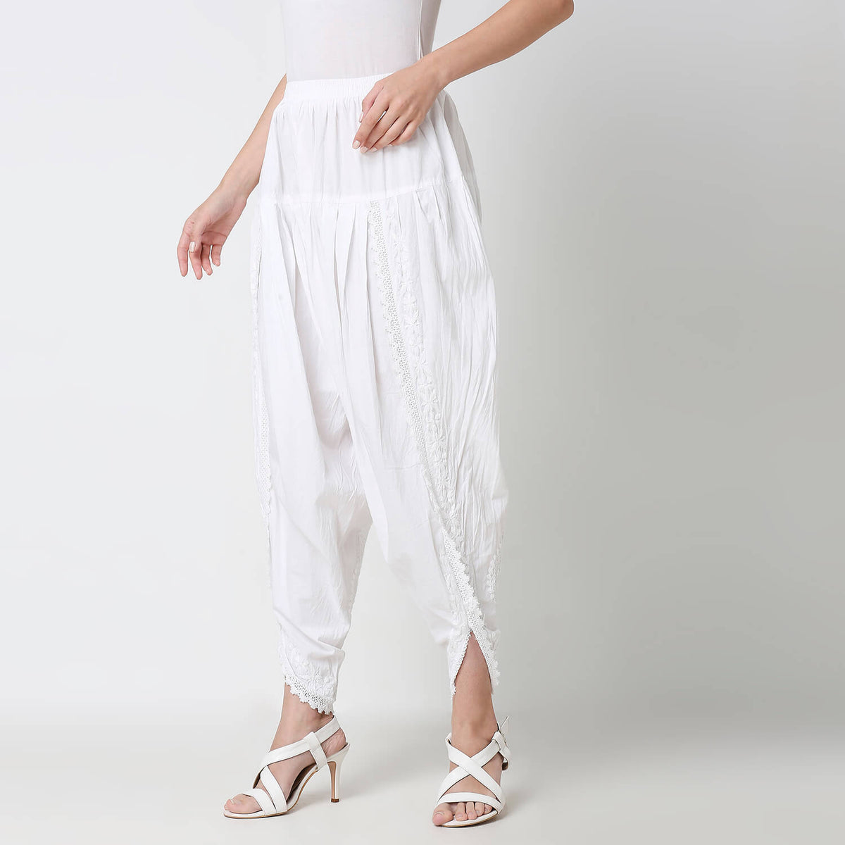 Cotton Chikankari Lace Dhoti Pant