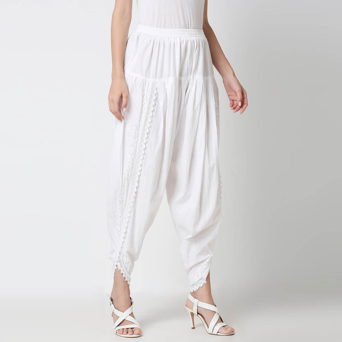 Cotton Chikankari Lace Dhoti Pant