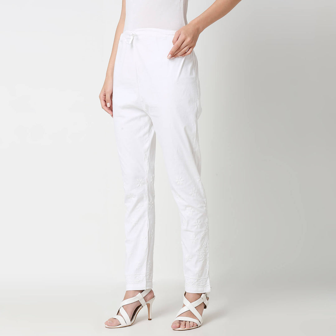 WHITE CHIKANKARI TROUSER