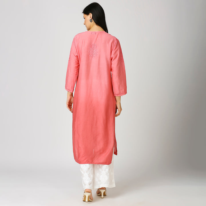 ZIYA CHANDERI CHIKANKARI LONG KURTI