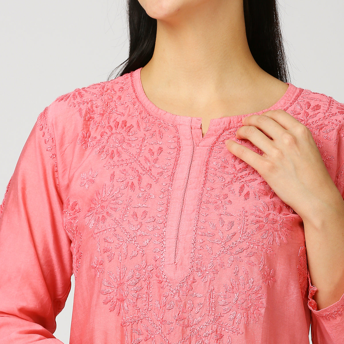 Ziya Chanderi Chikankari Long Kurti