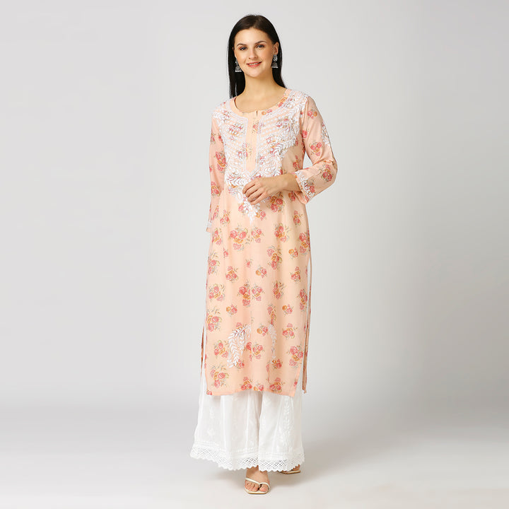 SALMA MUL COTTON PRINTED CHIKANKARI KURTI