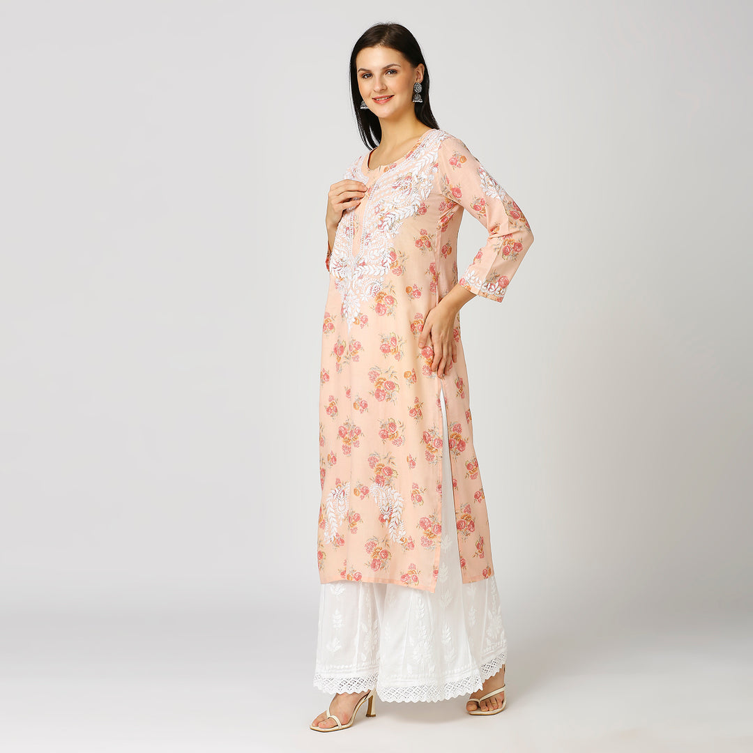 SALMA MUL COTTON PRINTED CHIKANKARI KURTI