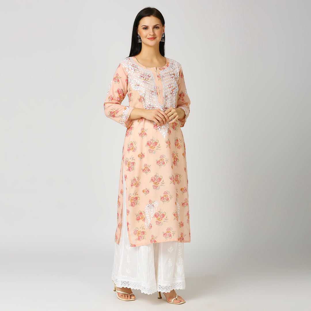 SALMA MUL COTTON PRINTED CHIKANKARI KURTI