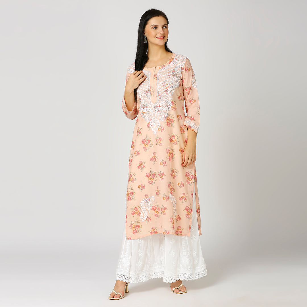 SALMA MUL COTTON PRINTED CHIKANKARI KURTI