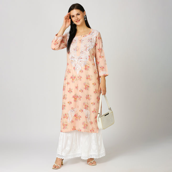 SALMA MUL COTTON PRINTED CHIKANKARI KURTI