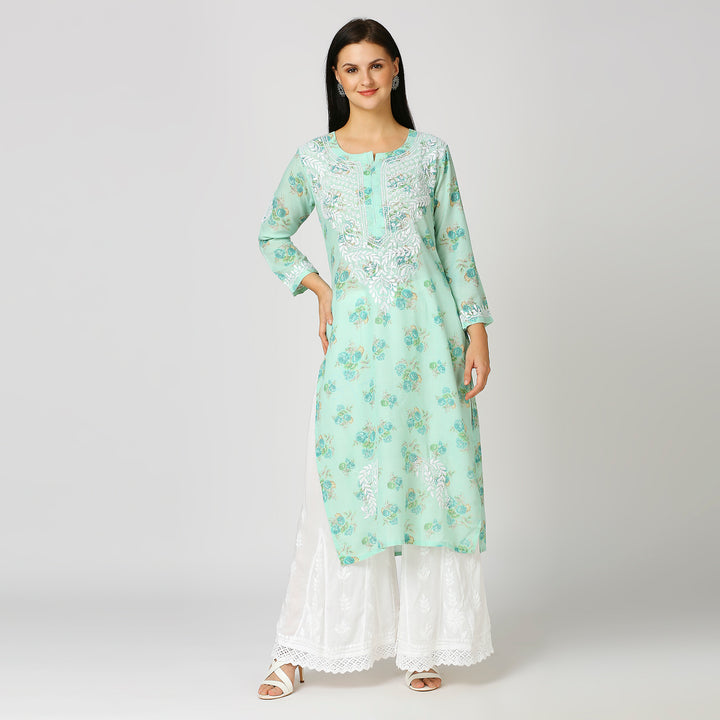 SALMA MUL COTTON PRINTED CHIKANKARI KURTI