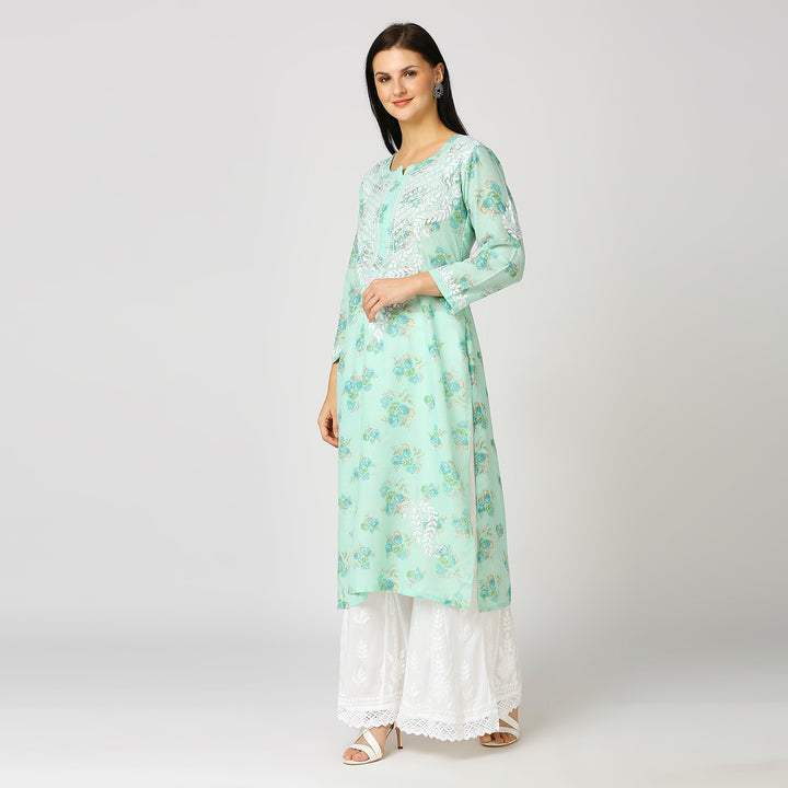 SALMA MUL COTTON PRINTED CHIKANKARI KURTI