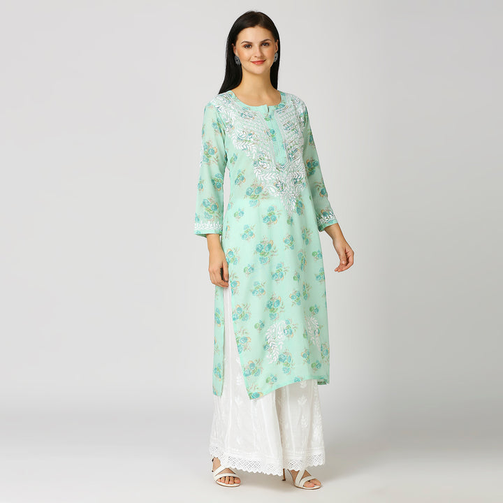 SALMA MUL COTTON PRINTED CHIKANKARI KURTI