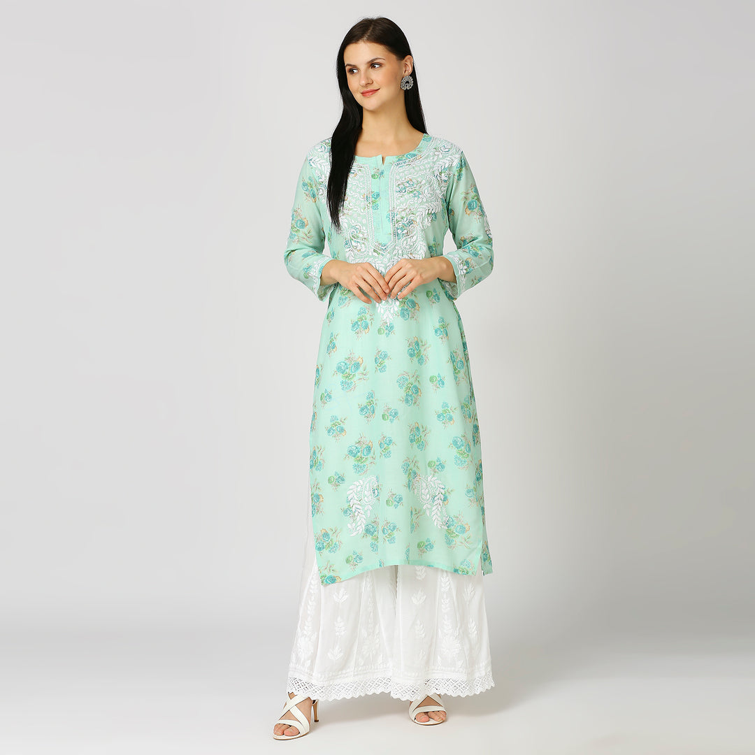 SALMA MUL COTTON PRINTED CHIKANKARI KURTI