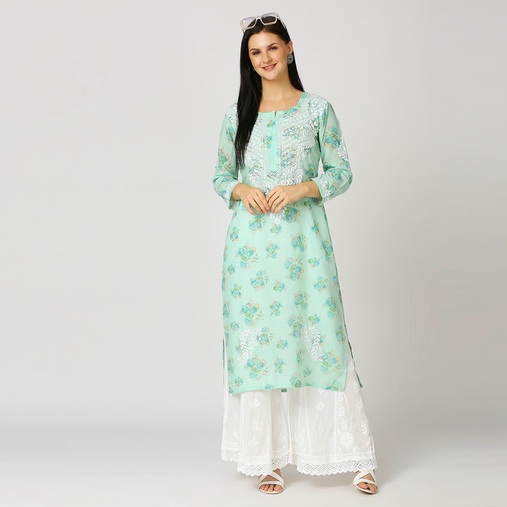 SALMA MUL COTTON PRINTED CHIKANKARI KURTI