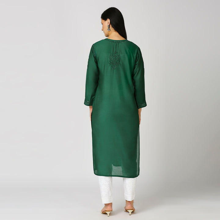 ZAREENA CHANDERI CHIKANKARI LONG KURTI