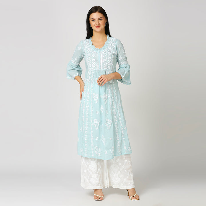 FARIA MUL COTTON CHIKANKARI NYRA KURTI