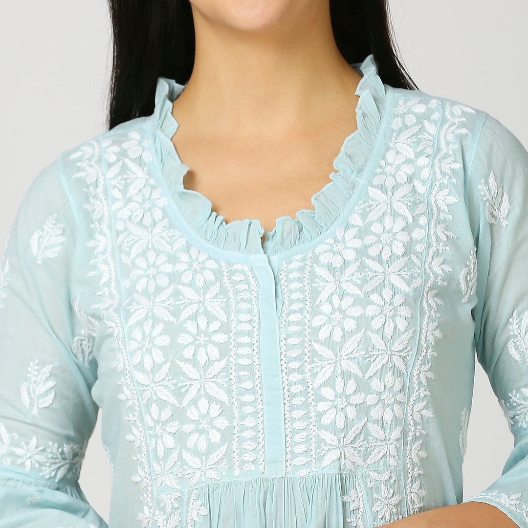 FARIA MUL COTTON CHIKANKARI NYRA KURTI