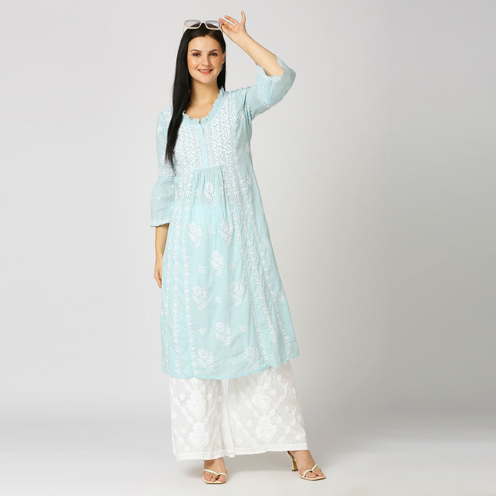 FARIA MUL COTTON CHIKANKARI NYRA KURTI