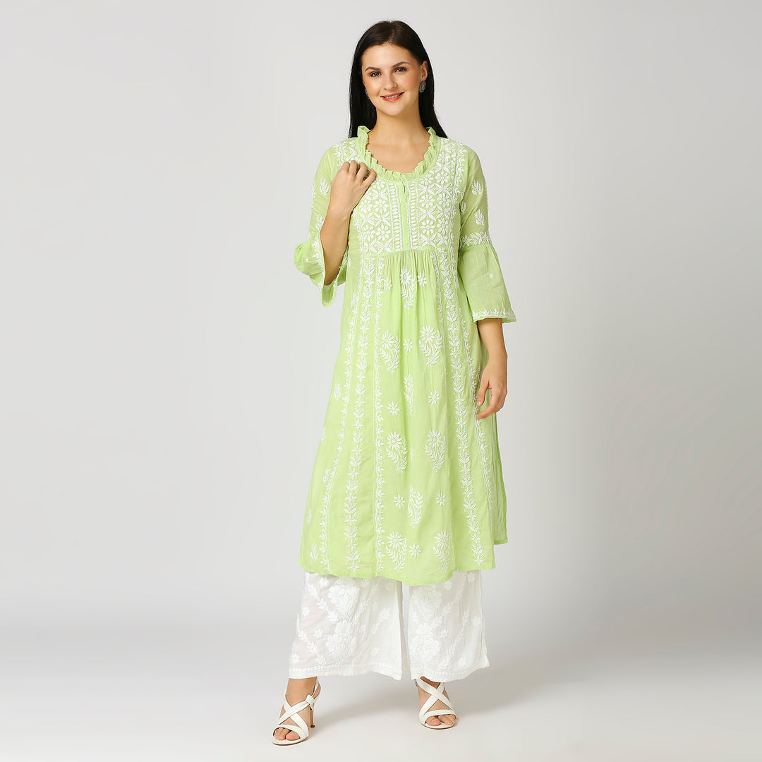 FARIA MUL COTTON CHIKANKARI NYRA KURTI