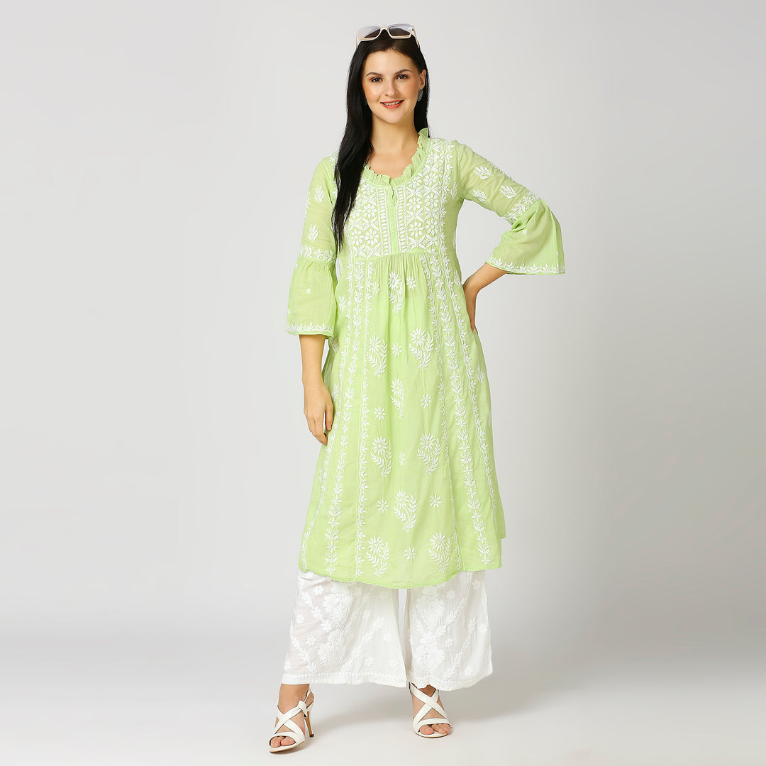 FARIA MUL COTTON CHIKANKARI NYRA KURTI