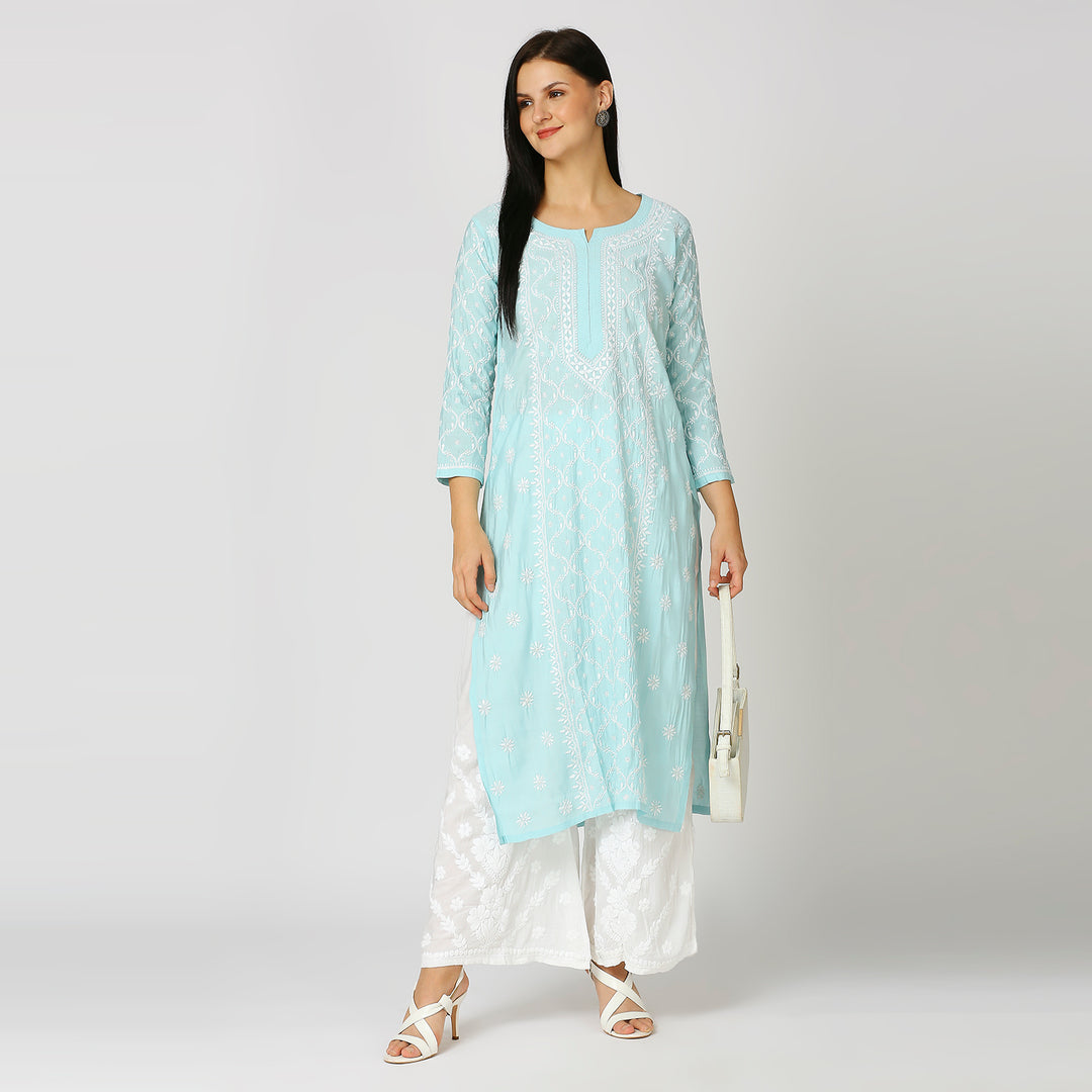 RAZIA MUSLIN CHIKANKARI KURTI