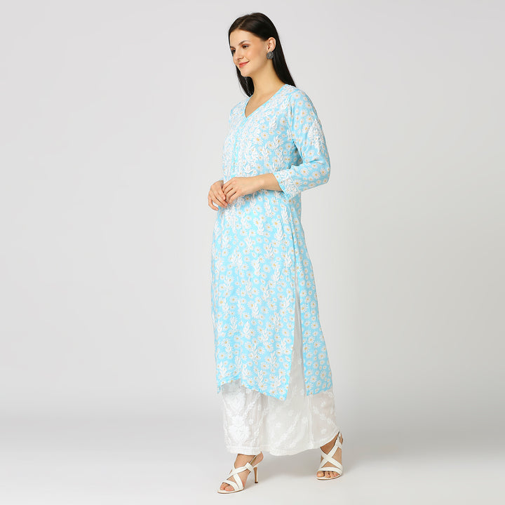 GAZALA MUL COTTON CHIKANKARI LONG KURTI